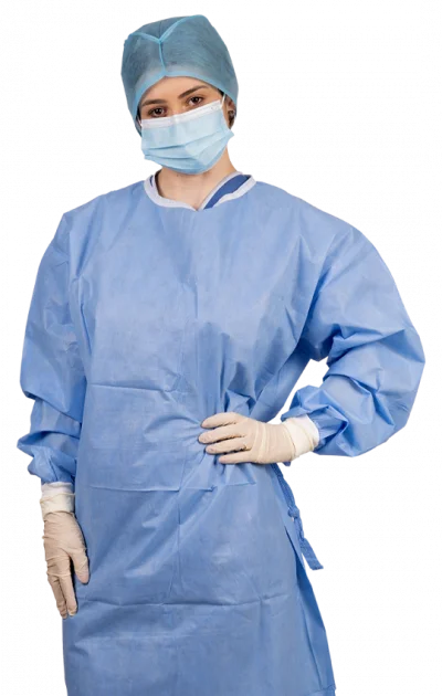 AVENTAL CIRÚRGICO DESC. P. MALHA 2 TOALHA TAG COR AZUL SMS 50GR SEM REFORÇO TAM. 120*145 - ESTÉRIL