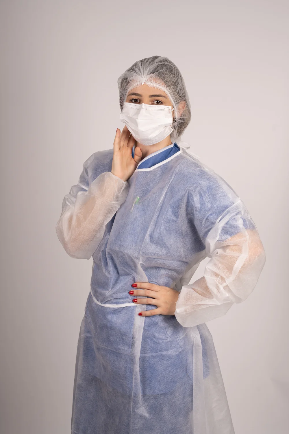AVENTAL DESC. M. LONGA P. ELAST. VIÉS E CINTO OVERLC. COR BCA PP 20GR TAM. 140*110cm 